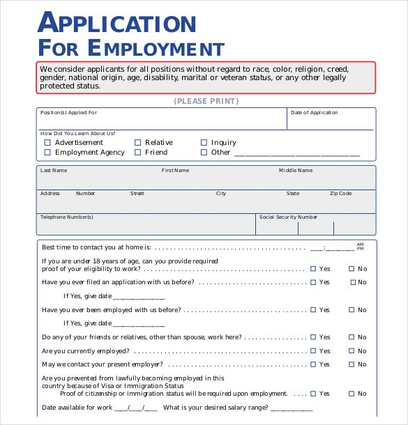 21 Employment Application Templates Job Application Template