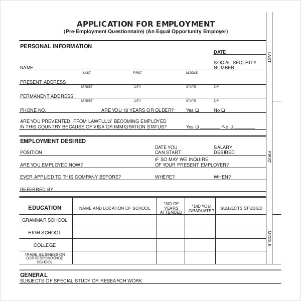 9 Employment Application Form Templates PDF DOC Pages Docs Free