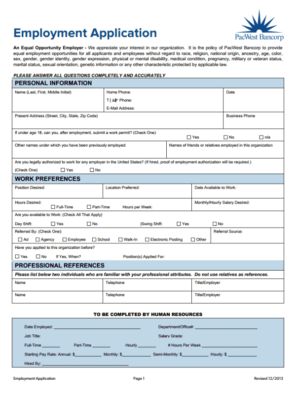 Been Considering Getting A Pacific Western Bank Job Application Form