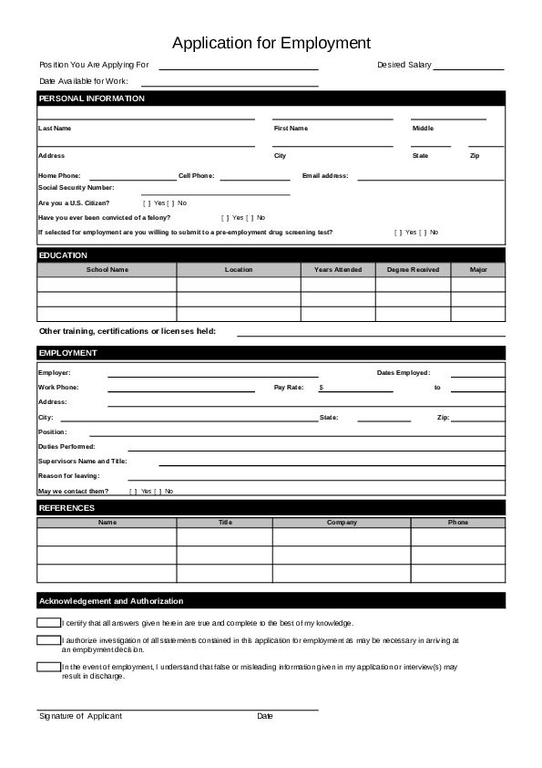 Blank Job Application Form Samples Download Free Forms Templates In