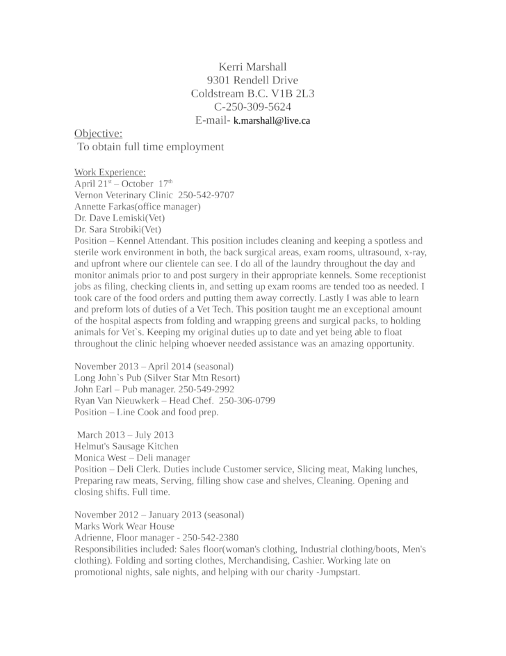 Chronological Kennel Attendant Resume Template