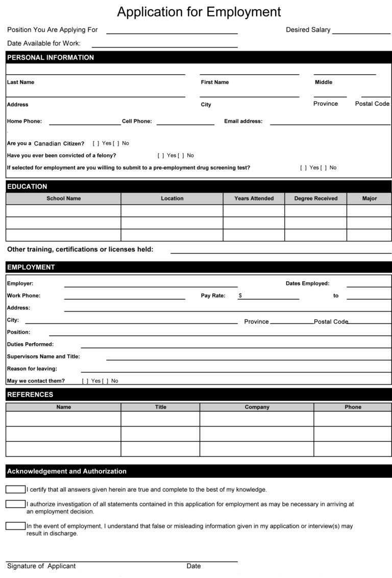 Free Printable Spanish Construction Job Application Form   Employment Application Form Free Printable Documents 768x1130 