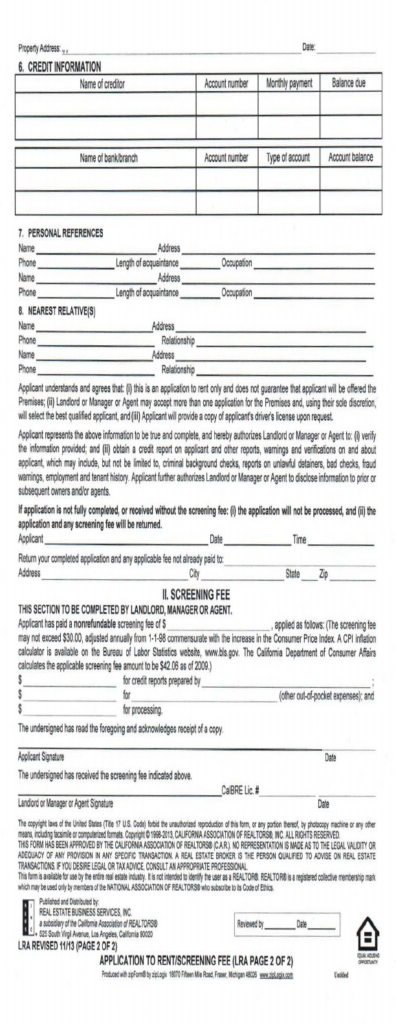 Fill Free Fillable Rental Application PDF Form