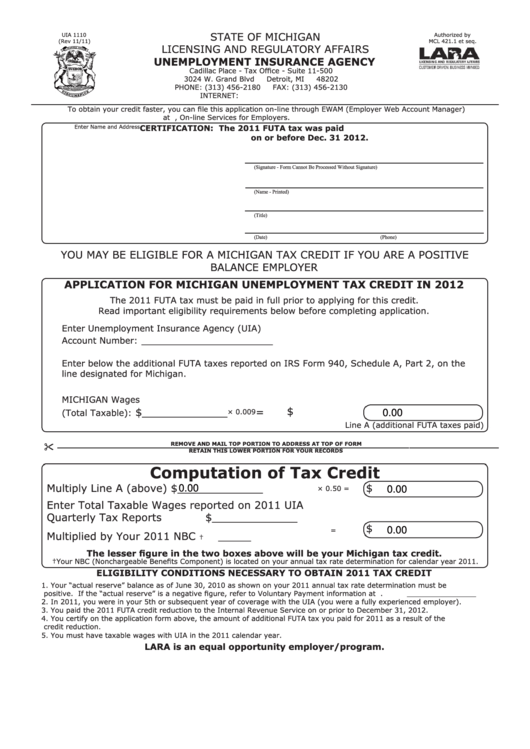 Fillable Form Uia 1110 Application For Michigan Unemployment Tax 