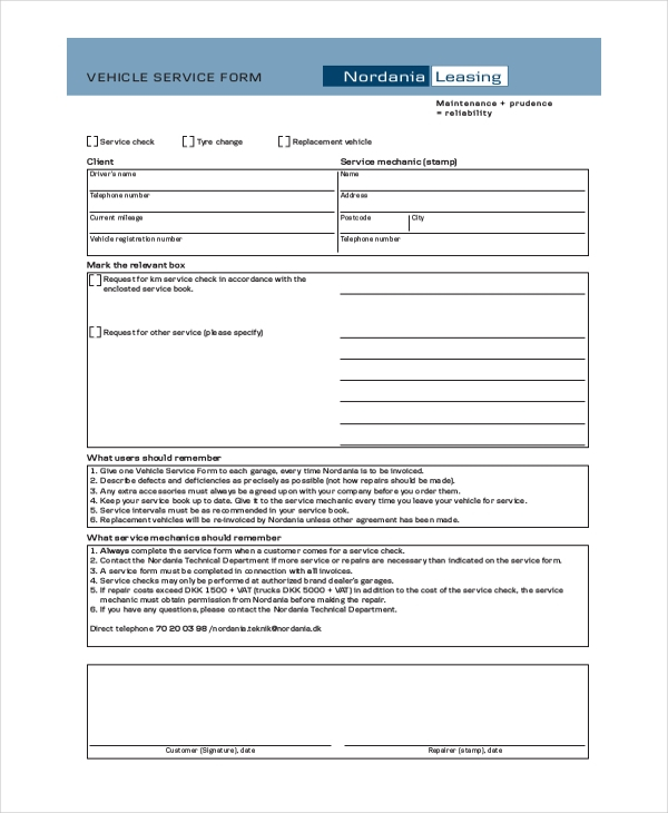 FREE 8 Sample Vehicle Service Forms In PDF MS Word