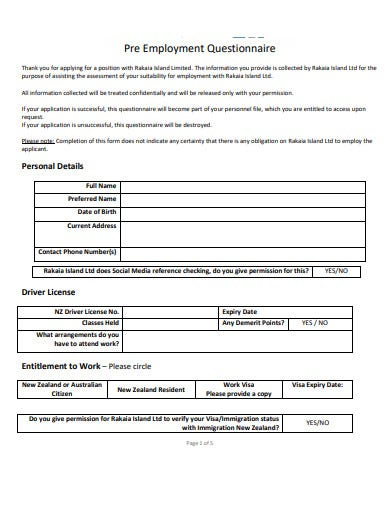 Free Printable Pre Employment Tests