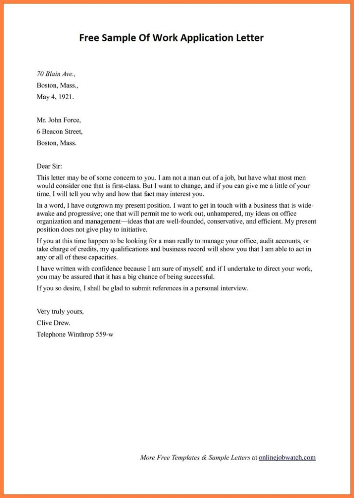 Free Sample Of Work Application Letter Template Work Application 