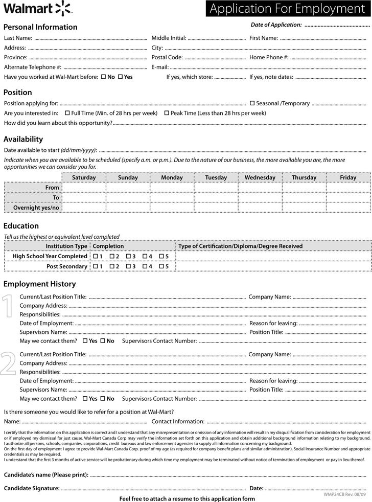 Free Walmart Application Form Pdf 1 Pages Walmart Job Applications