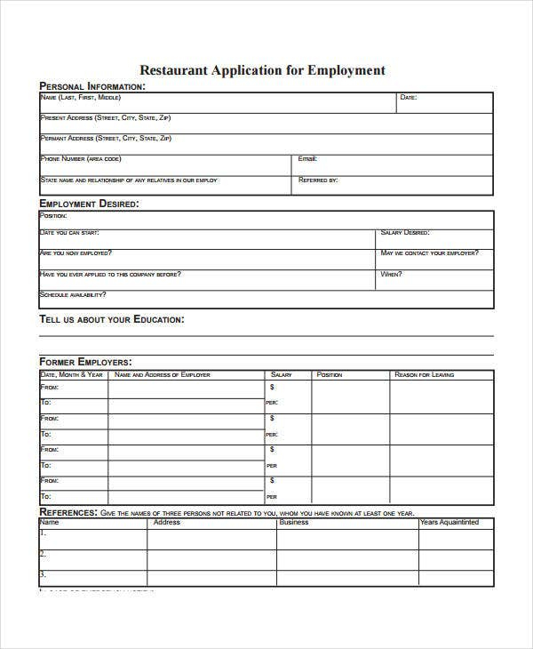 Generic Employment Application Template 8 Free PDF Documents 