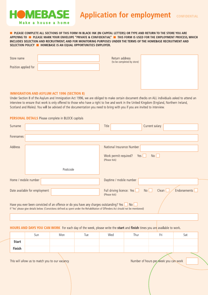 HomeBase Job Application Form For Employment Free Download