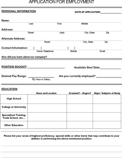Job Application Form PDF Download For Employers Employment