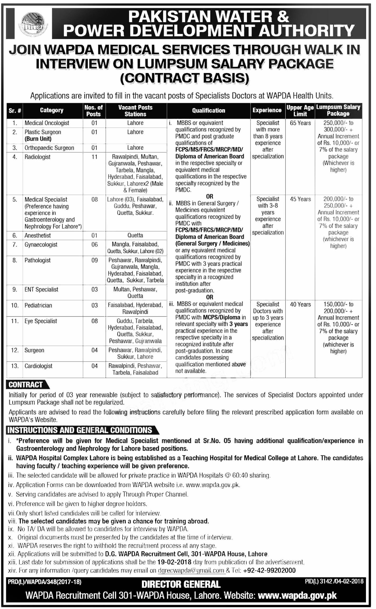 Jobs In WAPDA Medical Services Doctors 2021 Online Form Download