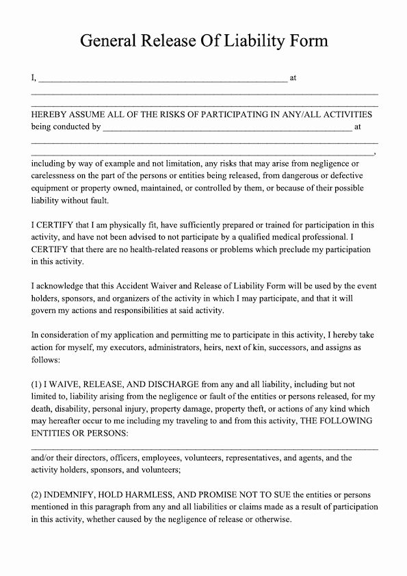 Liability Release Form Template Fresh Free Release Of Liability Form 
