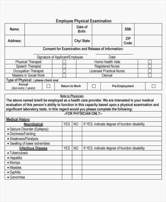 Pre Employment Physical Form Template Luxury Best Geeky Printable