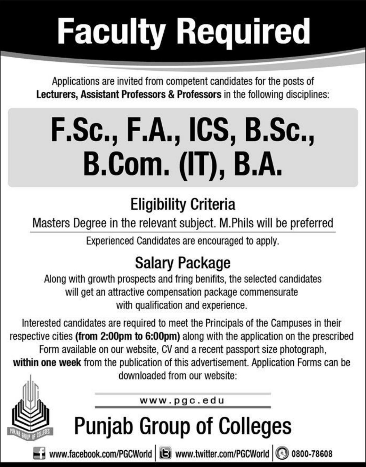 Punjab Group Of Colleges Jobs 2019