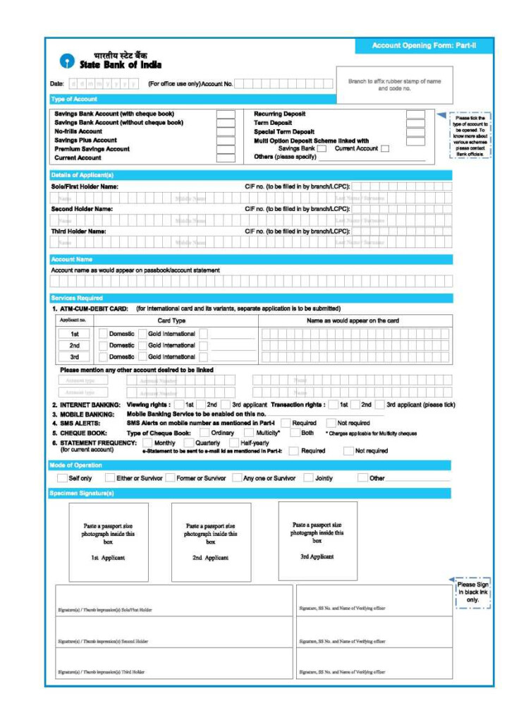 State Bank Of India New Account Opening Form Download 2022 2023 