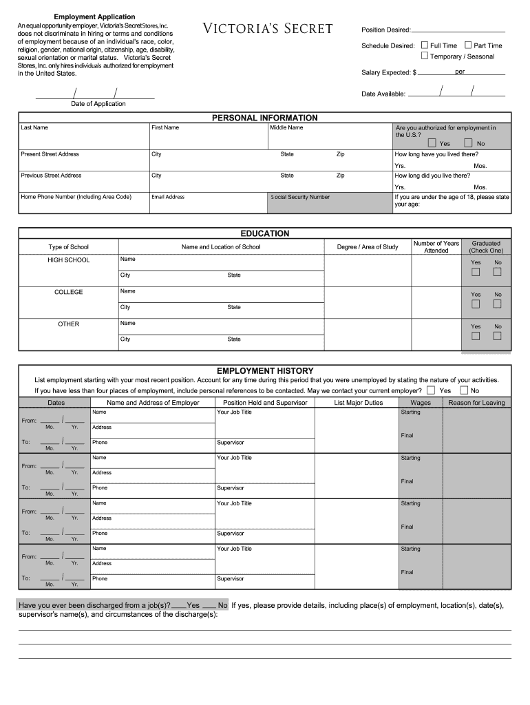 Victoria Secret Model Application Form Fill Out And Sign Printable