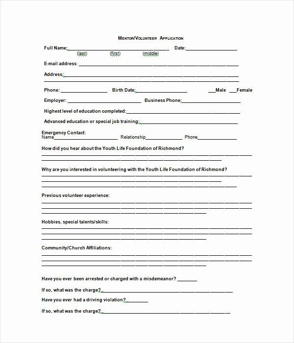 Volunteer Application Form Template Free Unique Application Template 18