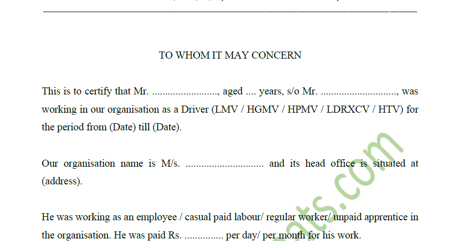 Work Experience Certificate Format For Driver Job Post