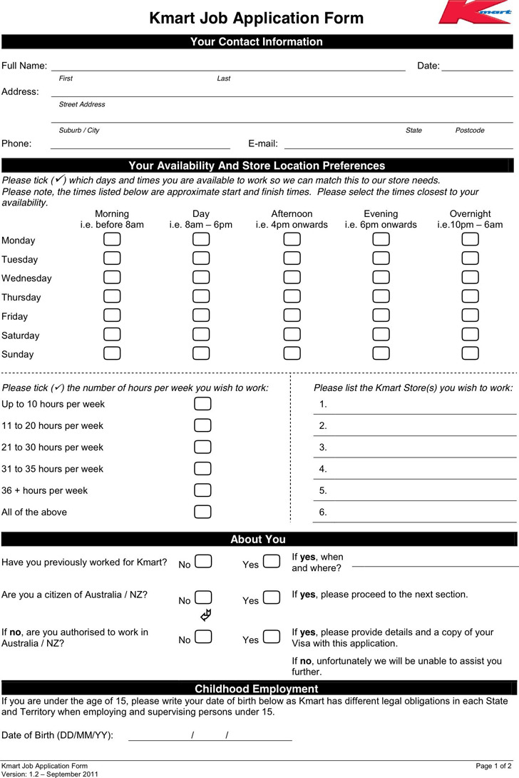 1 Kmart Job Application Form Free Download