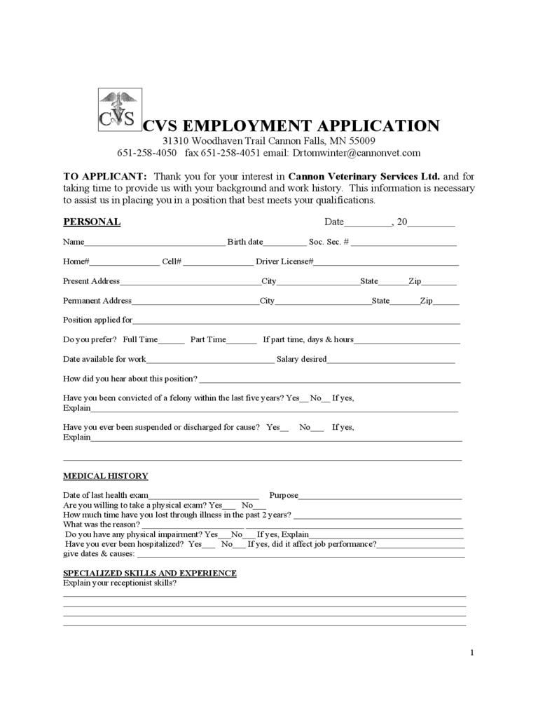 2022 Pharmacy Job Application Form Fillable Printable PDF Forms