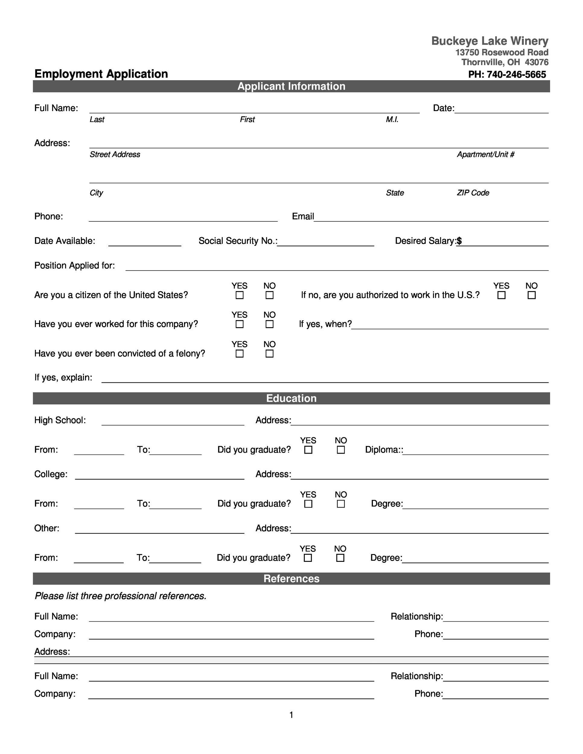 50 Free Employment Job Application Form Templates Printable 50 Free