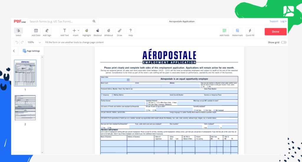 Aeropostale Job Application Online Blank Sign Forms PDFliner