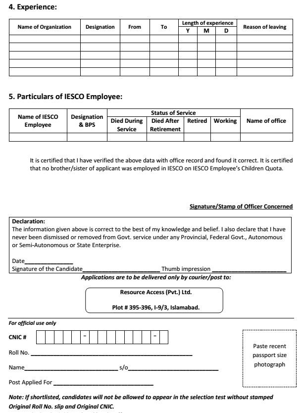 Application Form IESCO Employees Children Quota PAKWORKERS