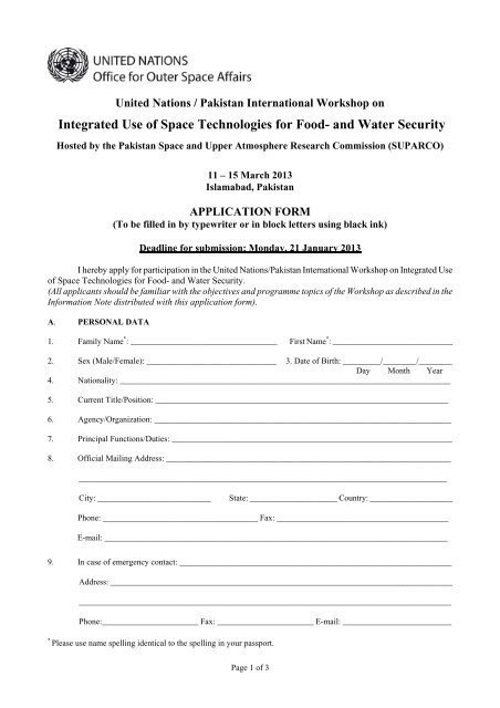 Application Form PDF United Nations Office For Outer Space Affairs