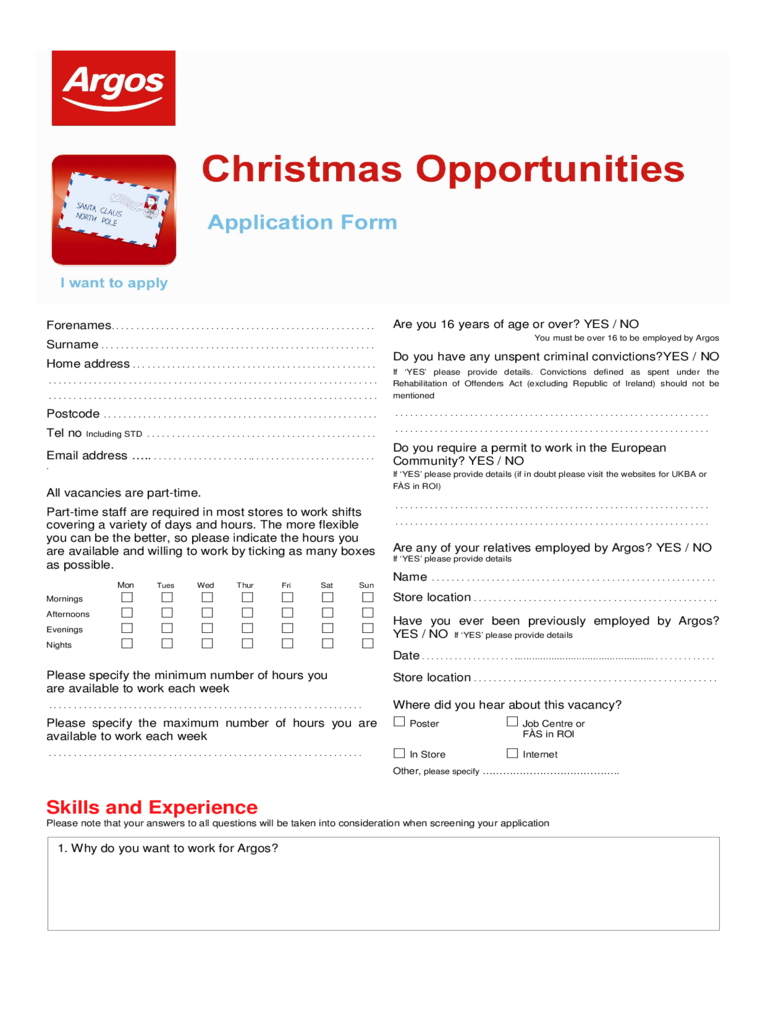 Argos Job Application Form Edit Fill Sign Online Handypdf