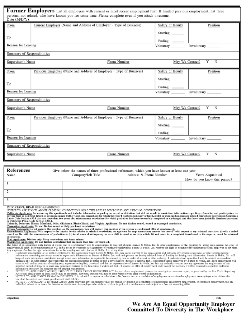 Barnes Noble Application Form Edit Fill Sign Online Handypdf