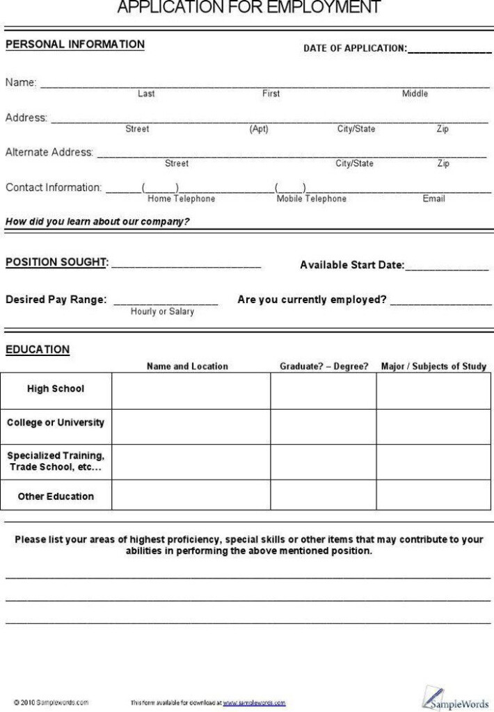 Basic Job Application Form 4 Basic Job Application Free Download Job 