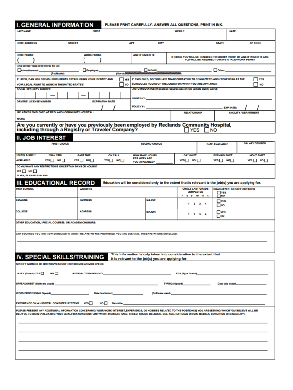 Hospital Job Application Form Pdf 8964