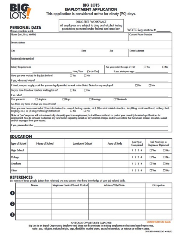 Big Lots Job Application Form