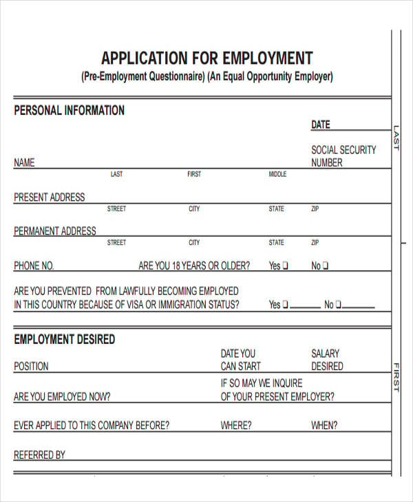 Blank Employment Application Form Sample Templates At Blank Job 