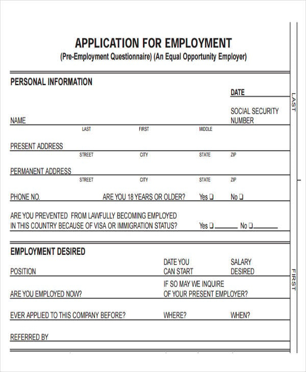 Blank Employment Application Form Sample Templates At Blank Job