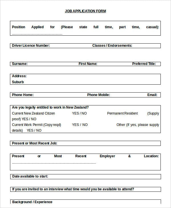 Pdf Printable Blank Job Application Form Word Document 5377