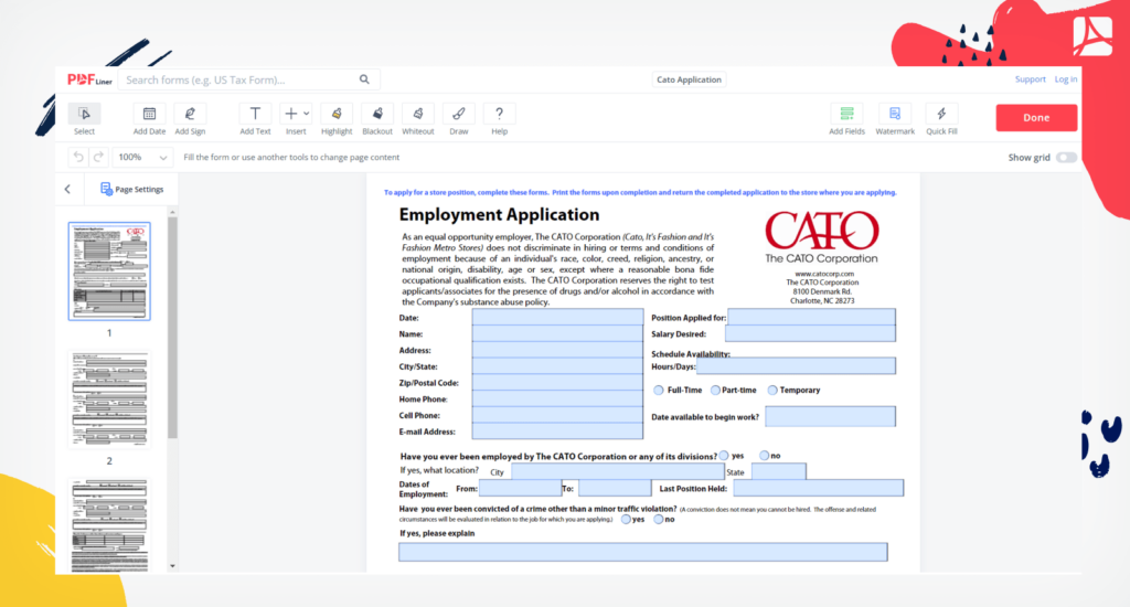 Cato Application Sign And Share PDFLiner