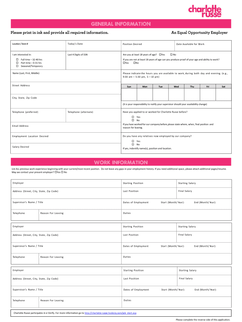 Charlotte Russe Job Application PDF Form Fill Out And Sign Printable 