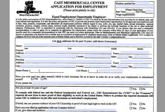 Chuck E Cheese s Job Application Careers