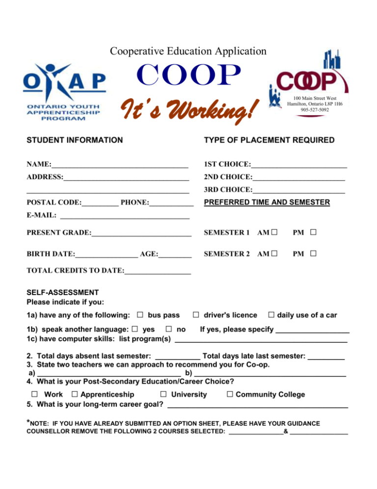 Co Op Online Job Application Form 3352