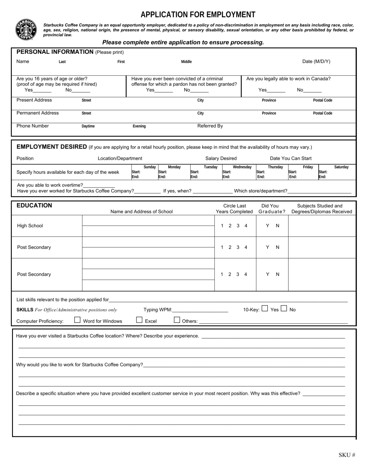 Starbucks Job Application Online Forms - JobApplicationForms.net