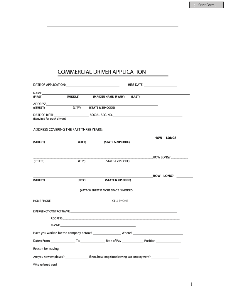 Commercial Truck Driver Application Forms Fill Out Sign Online DocHub