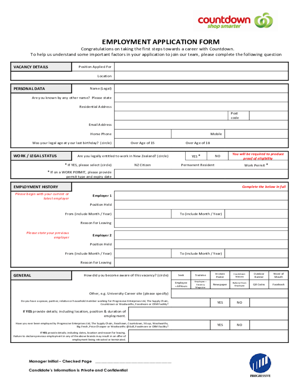 Countdown Job Application Form Online Fill Out And Sign Printable PDF