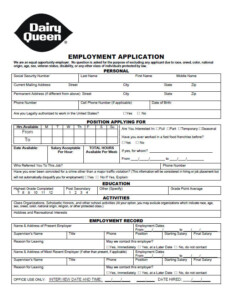 Printable Job Application Form For Dairy Queen - JobApplicationForms.net