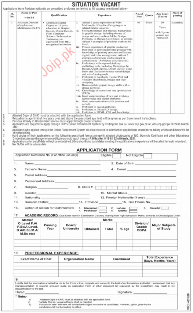 ECP Jobs 2021 Advertisement By Election Commission Pakistan