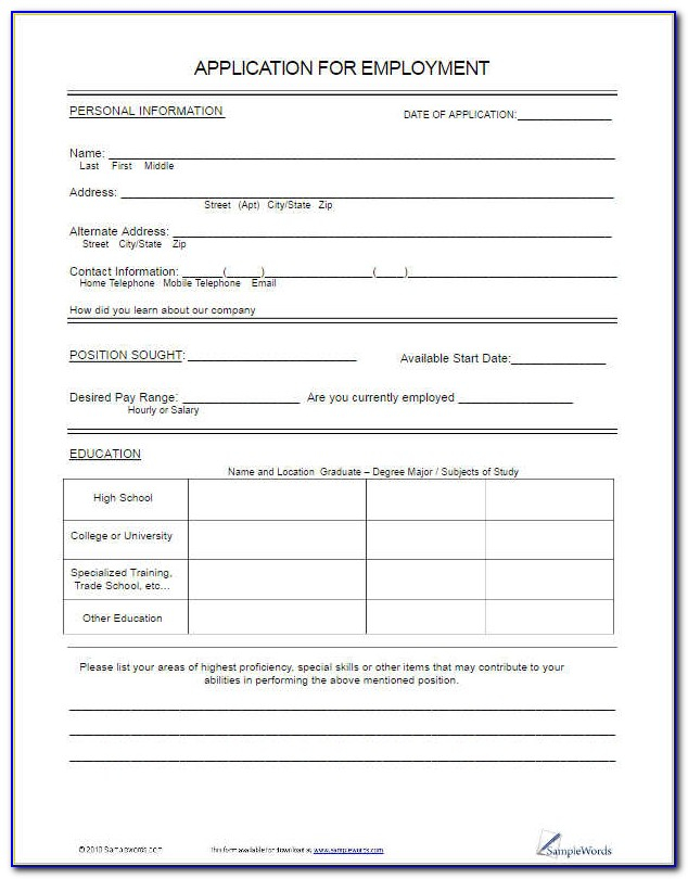Editable Job Application Form Template Word Resume Examples