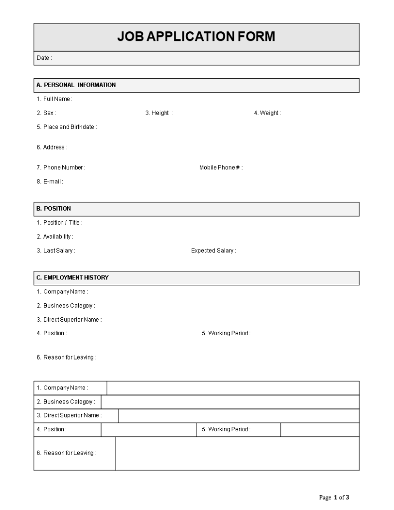 Employment Application Form Malaysia Fundacionfaroccr
