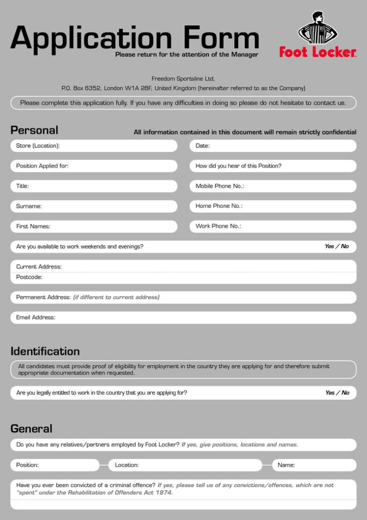 Foot Locker Application Form Uk Job Application Form Online Job 