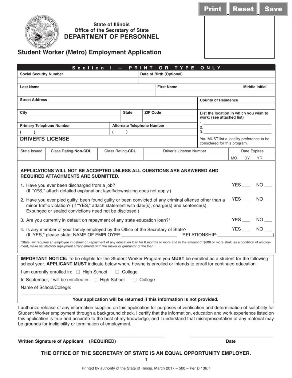 Form Per D136 7 Download Fillable PDF Or Fill Online Student Worker